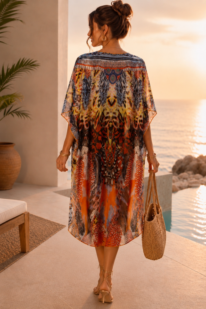 Paréo long multicolore en voile léger – vue de dos