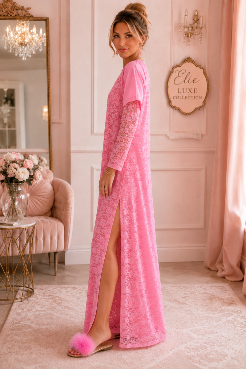 Ensemble 2 pièces rose Robe longue en dentelle & haut – Taille unique (36 au 40) Made in Italy – vue 5