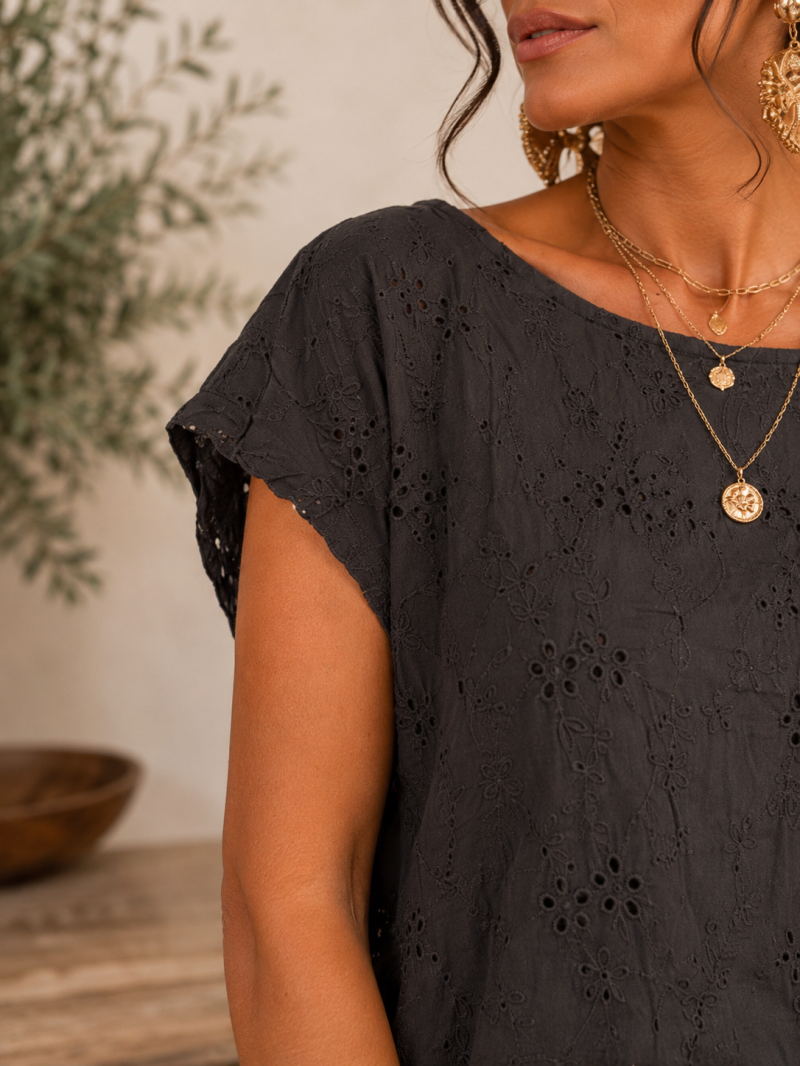 Blouse oversize broderie anglaise – Taille unique (36 au 42) Made in Italy – vue 4