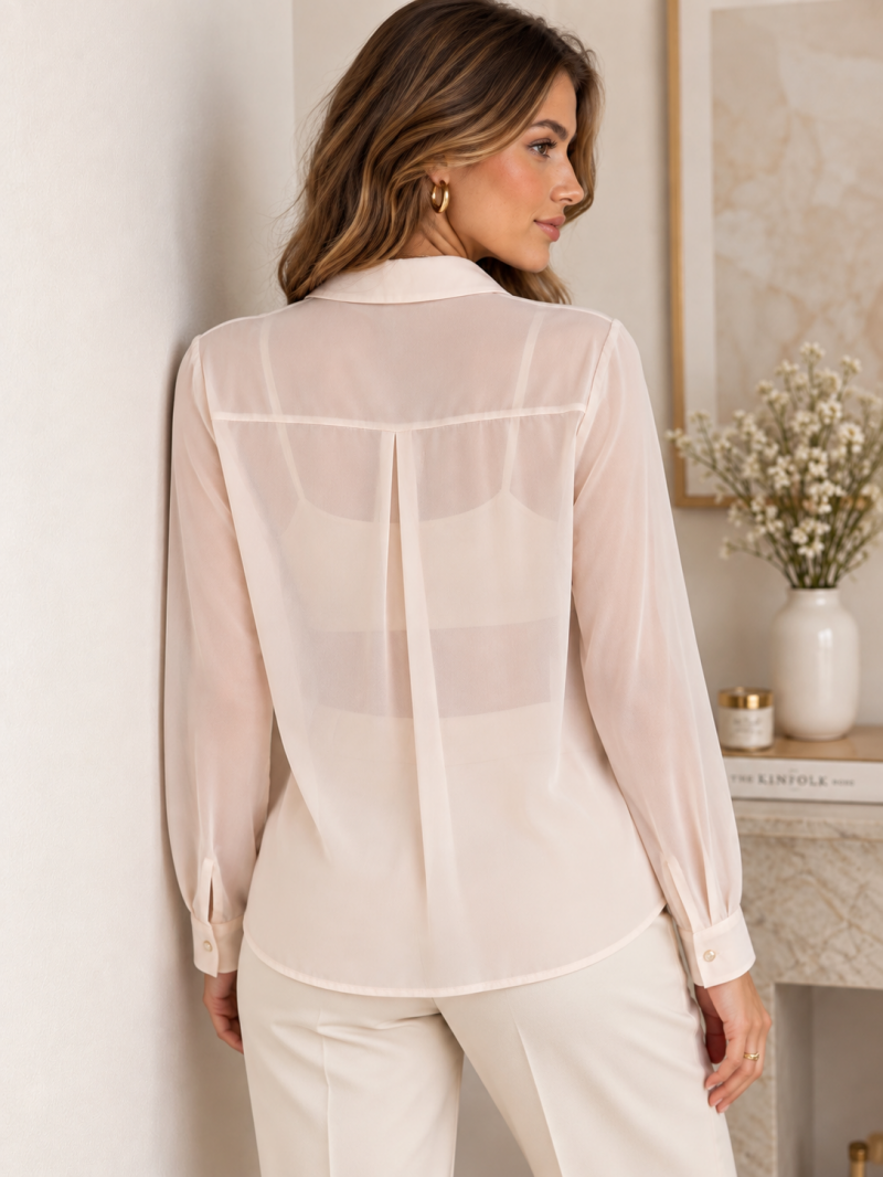 Chemise fluide transparente ivoire – détail de la coupe