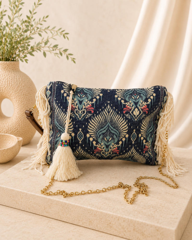Sac bandoulière bohème bleu marine – vue principale