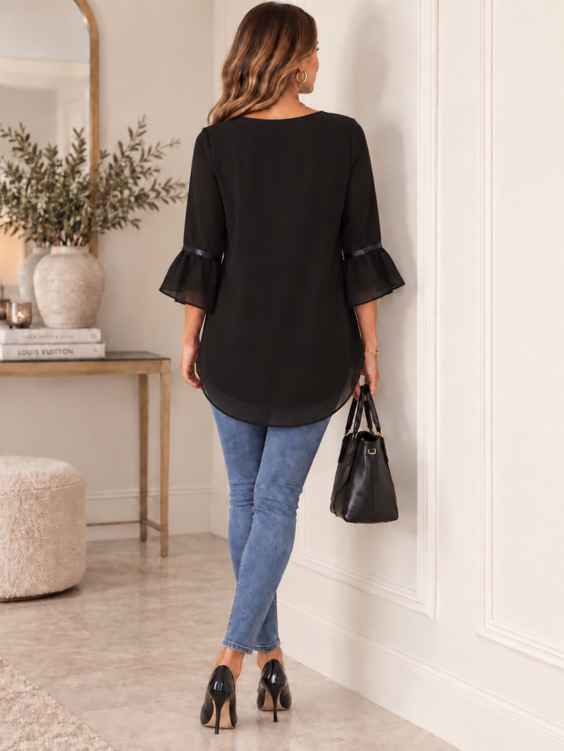 Blouse noire & nœuds satinés - Taille unique (38 au 44) Made in Italy – vue 4