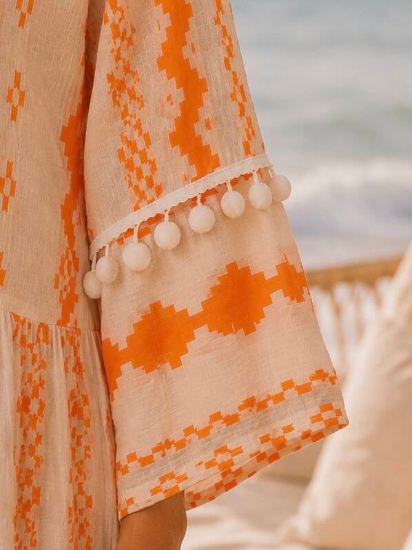 Paréo Robe Moevo Beige & Orange – Taille Unique – vue 3