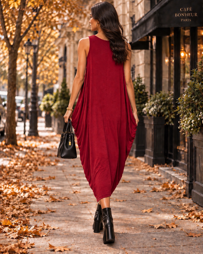 Robe longue cocon bordeaux – Taille unique (36 au petit 40) Made in Italy – vue 5