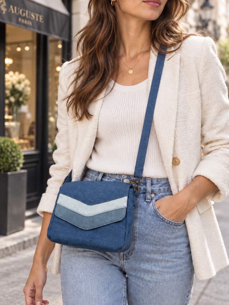 Sac bandoulière aspect denim bleu – vue principale