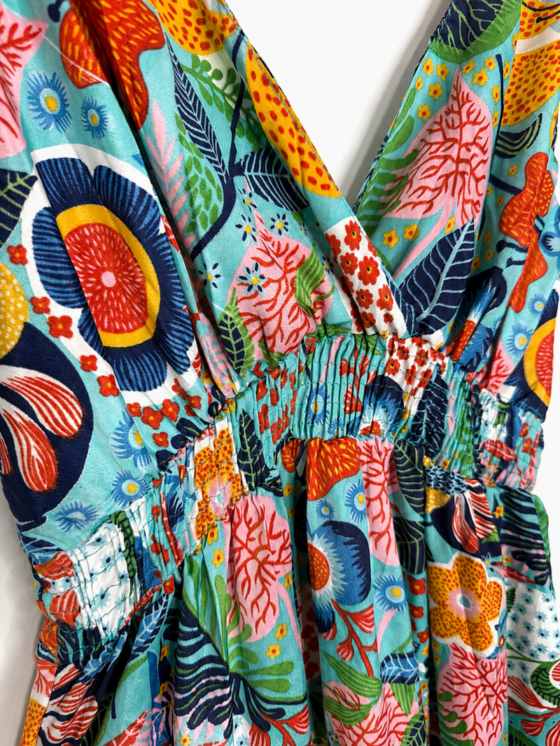 Robe longue fluide bleu turquoise en soie mélangée – vue complémentaire