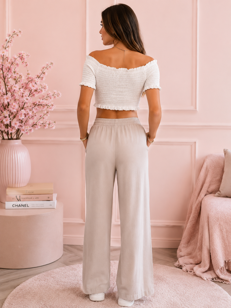 Crop top smocké col Bardot noir ou blanc cassé – vue de dos