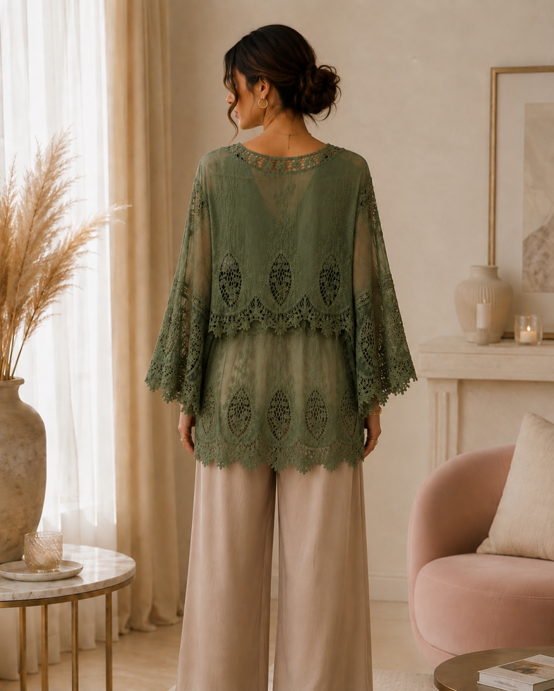 Tunique bohème en dentelle vert kaki – présentation du produit