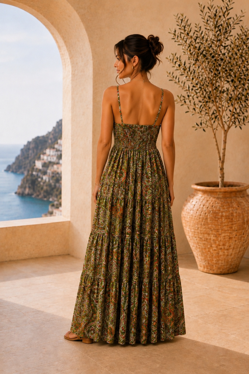 Robe longue fluide bleu turquoise en soie mélangée – autre vue