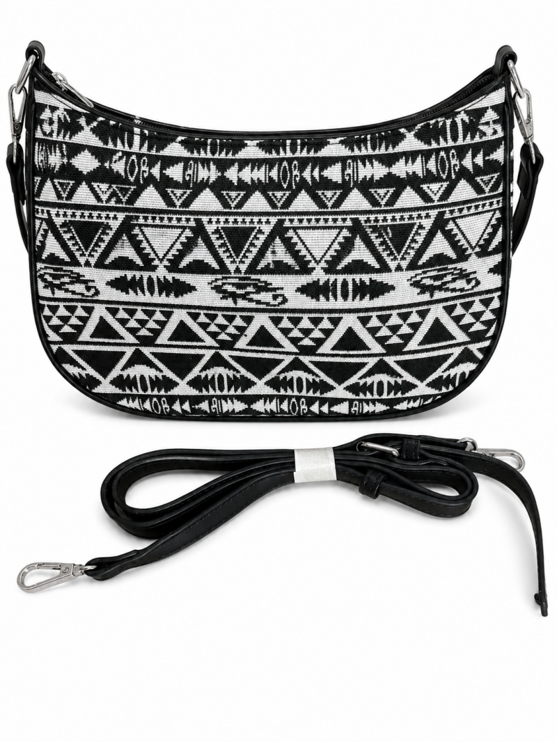 Sac bandoulière noir & blanc à motifs géométriques – Bandoulière amovible – vue 4