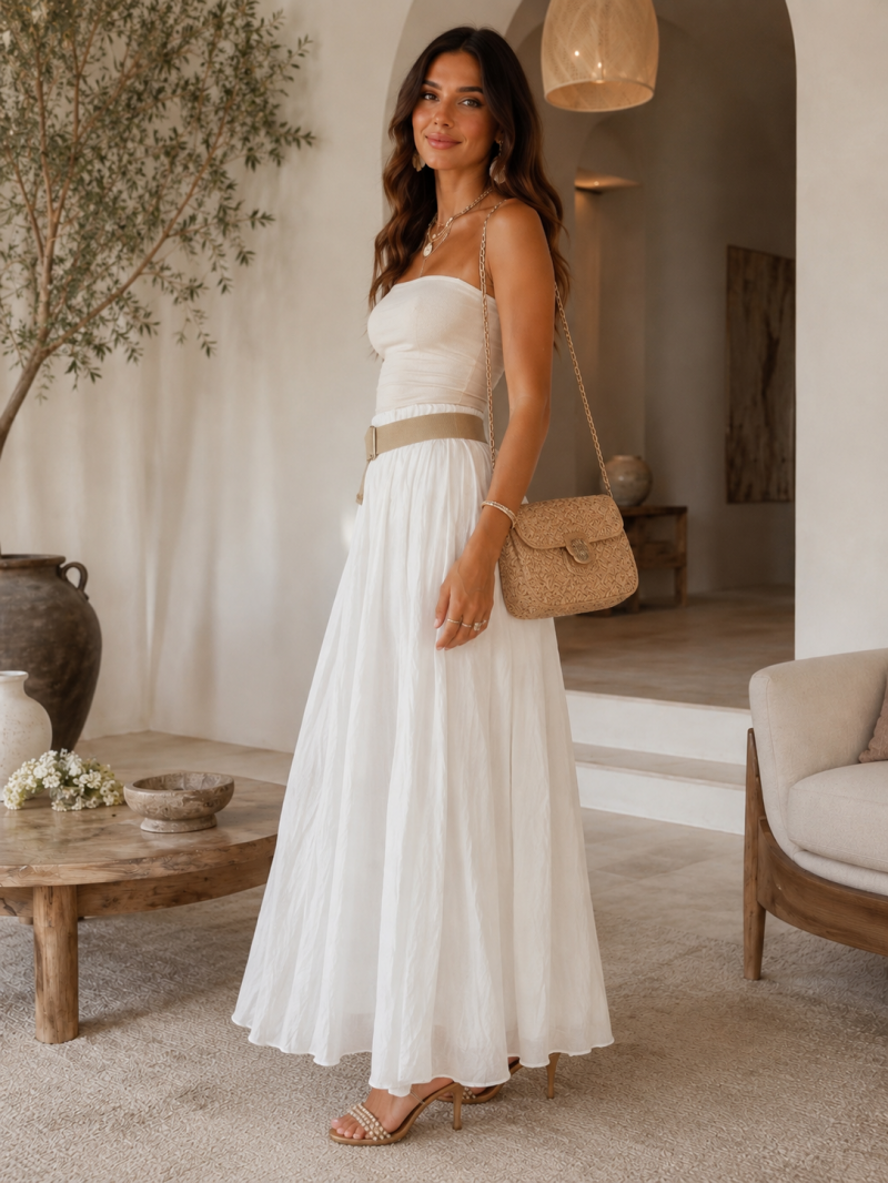 Jupe longue avec ceinture beige – Taille unique (34 au 38) Made in Italy – vue 3