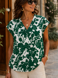 Blouse fleurie vert et blanc col V – vue de face