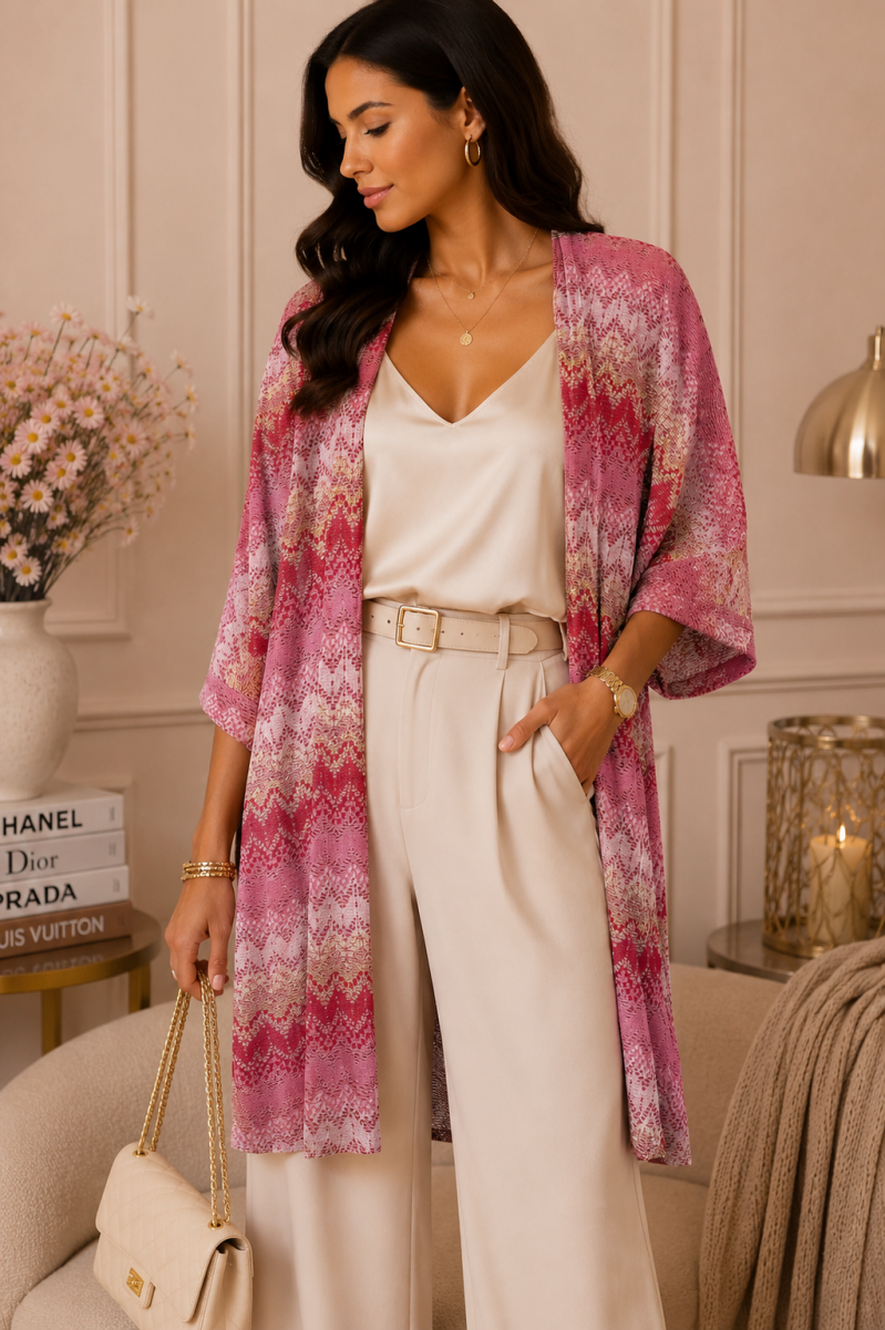 Gilet long imprimé orange ou rose – vue principale