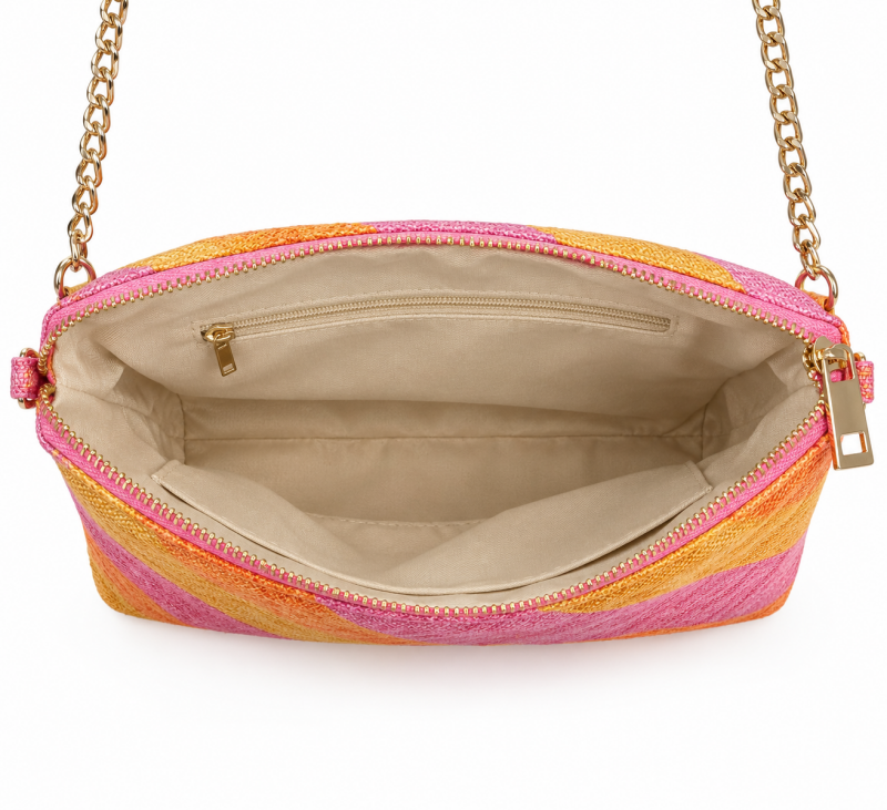 Sac bandoulière multicolore à chaîne dorée – détail de la finition