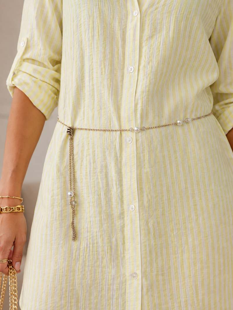 Robe chemise rayée avec ceinture bijou Made in Italy – Taille unique – vue 4