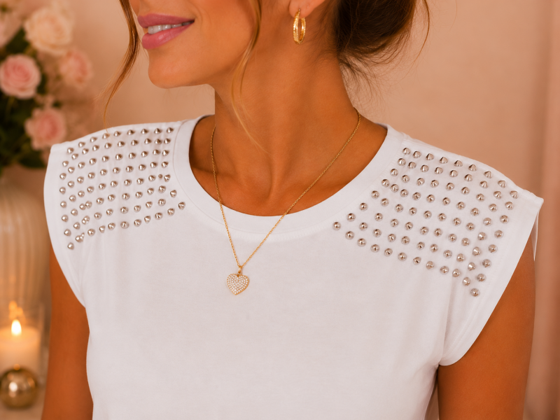 T-shirt blanc à clous décoratifs – vue complémentaire