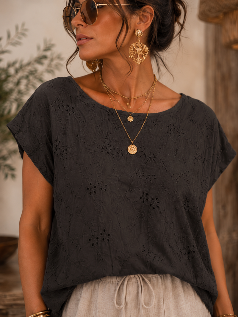 Blouse oversize broderie anglaise – Taille unique (36 au 42) Made in Italy