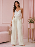 Pantalon large beige naturel avec ceinture – vue principale