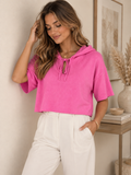Top court en maille à capuche fuchsia – vue principale