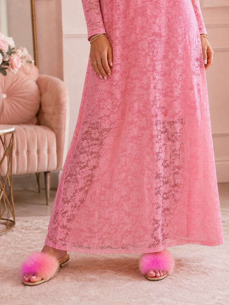 Ensemble 2 pièces rose Robe longue en dentelle & haut – Taille unique (36 au 40) Made in Italy – vue 4