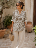 Chemise florale beige et écru – vue de face