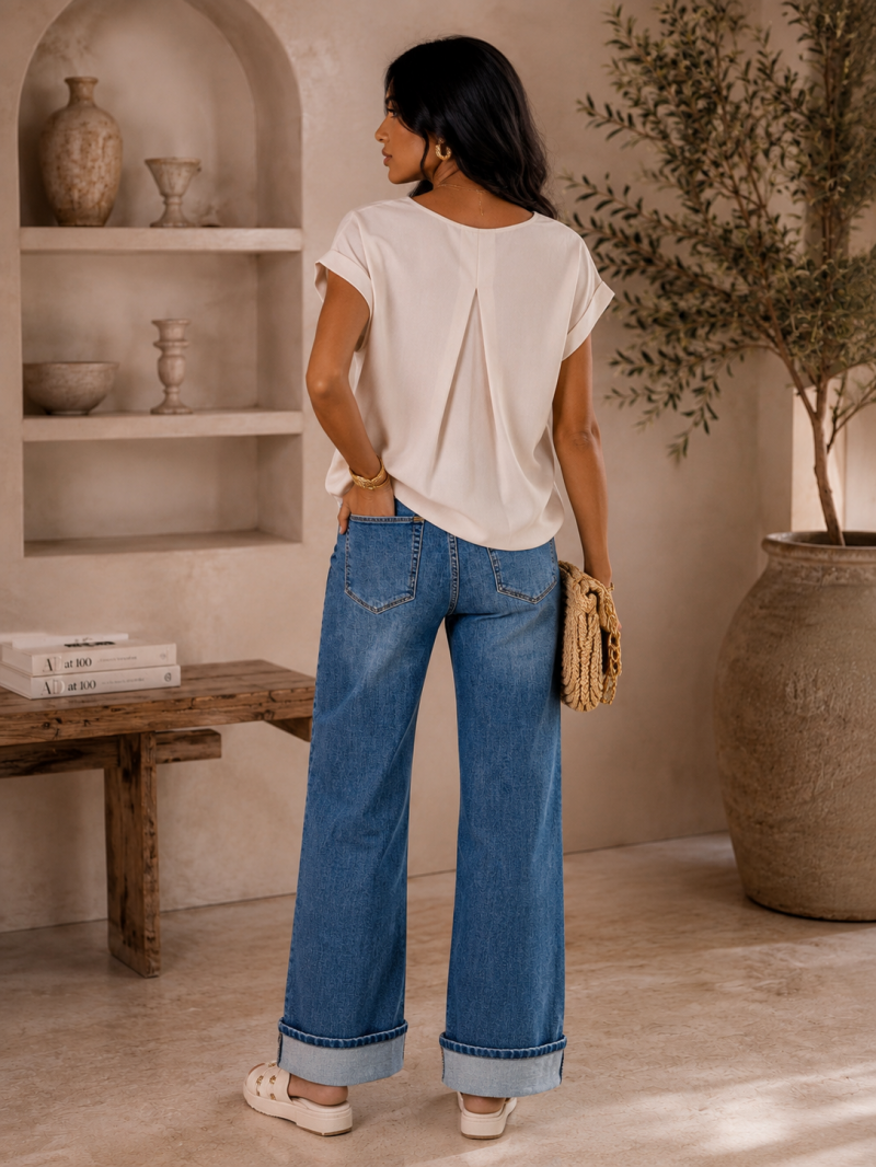Jean Wide Leg Denim coupe tendance à revers - Taille S (36 au 38) – vue 4
