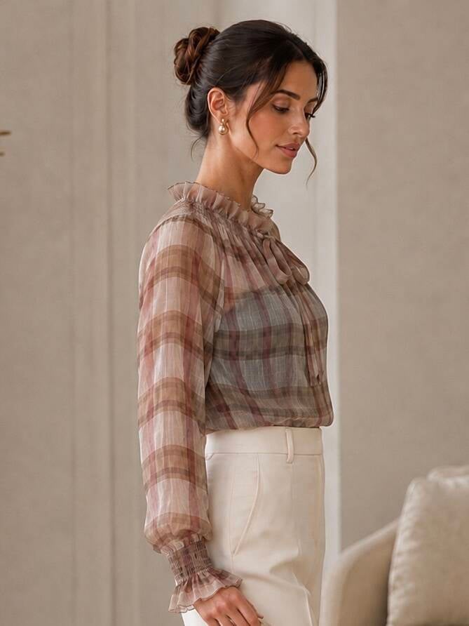 Blouse transparente à carreaux – Taille unique (36 au 42) Made in Italy – vue 4
