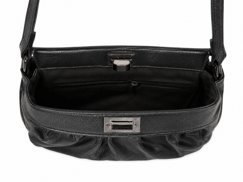 Sac bandoulière noir effet plissé – Fermoir métallique – vue 4