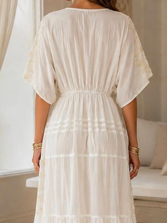 Robe longue blanche brodée dorée – vue complémentaire