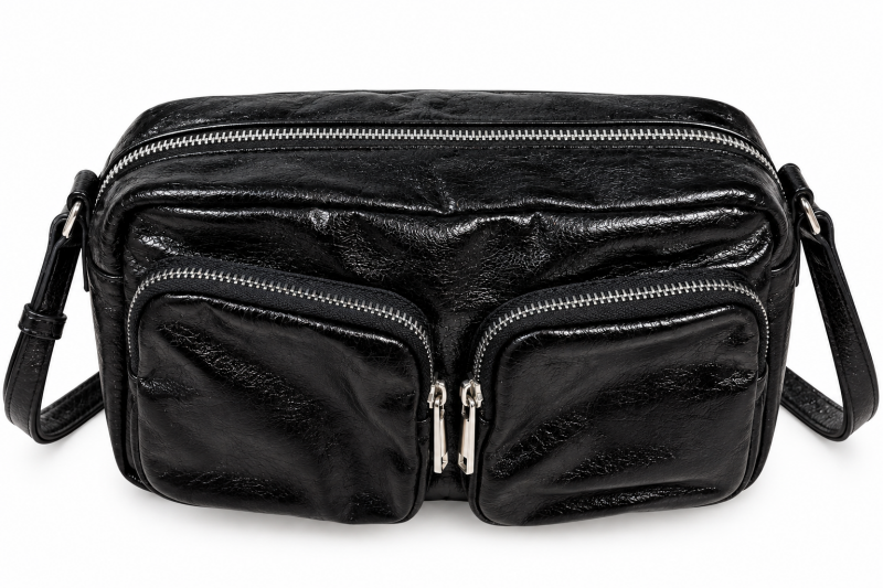Sac bandoulière noir brillant – multi-poches – vue 5
