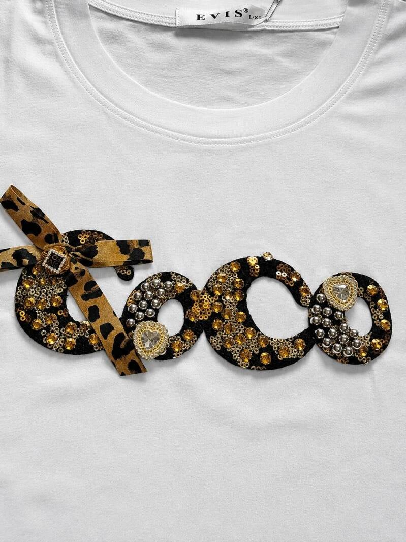 T-shirt blanc COCO bijoux & léopard – Taille L/XL – vue 5