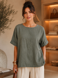 Haut oversize vert militaire en lin et coton – vue principale