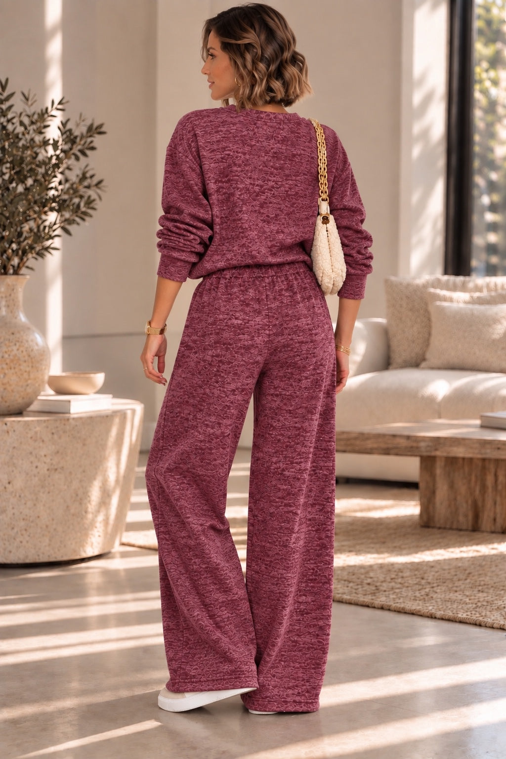 Ensemble femme bordeaux rose chiné taille unique – vue de dos
