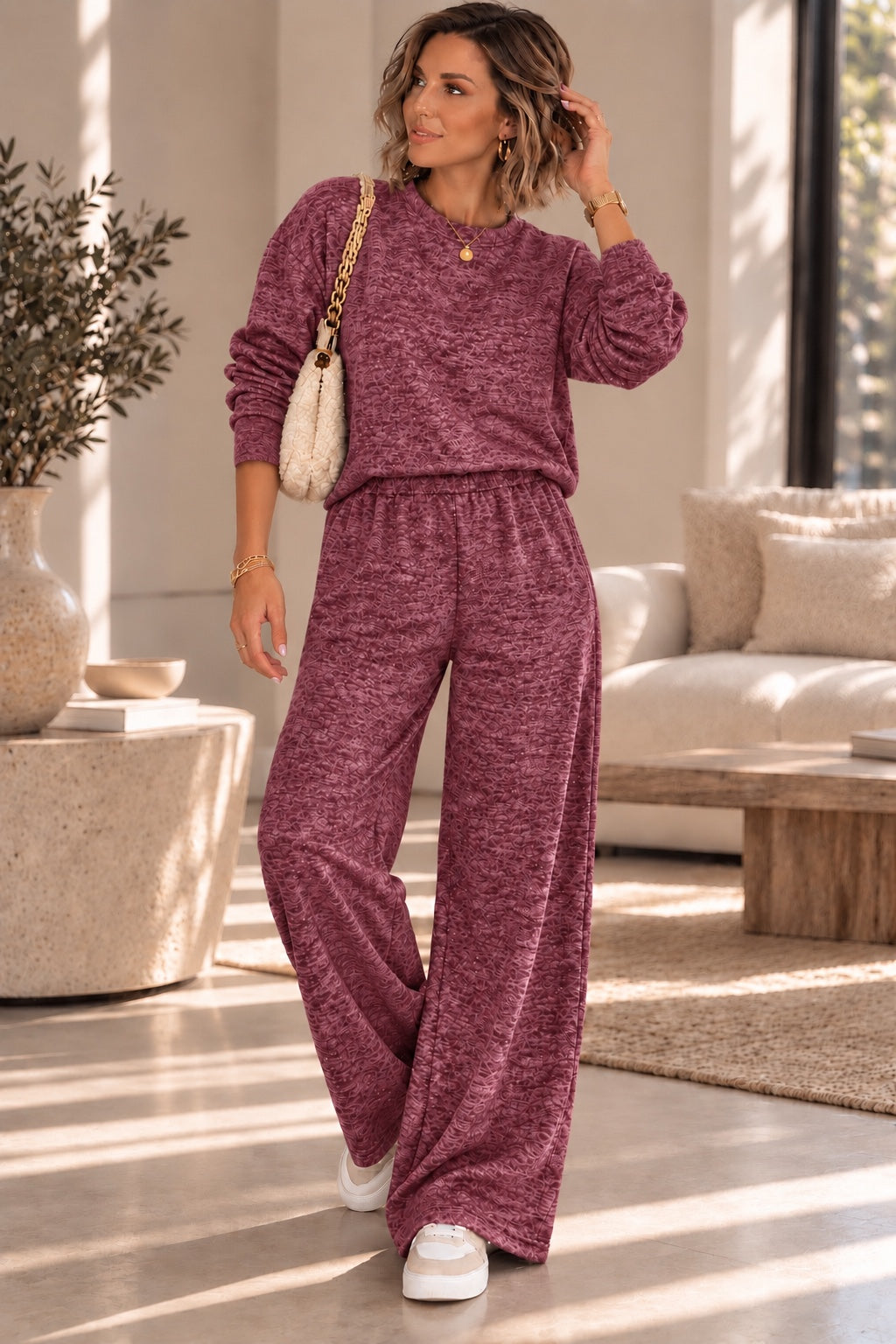 Ensemble femme bordeaux rose chiné taille unique – vue de face
