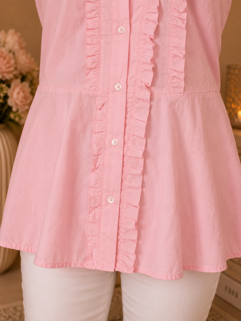 Chemisier rose pastel à volants col V – détail du produit