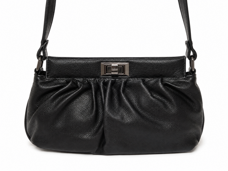 Sac bandoulière noir effet plissé – Fermoir métallique – vue 3
