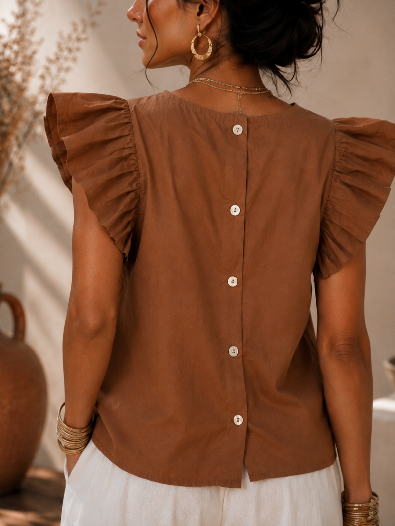 Blouse camel à volants – vue de dos