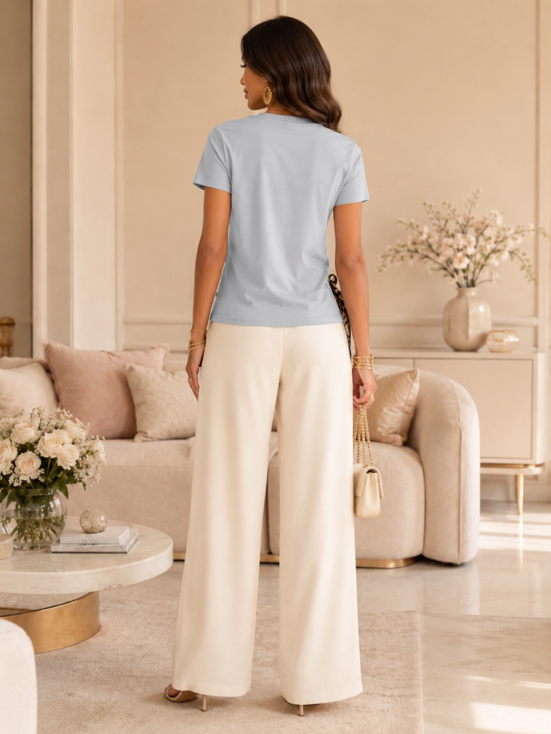 T-shirt bleu ciel cœurs léopard & nœud fantaisie – Taille S/M (36 au 38) – vue 4