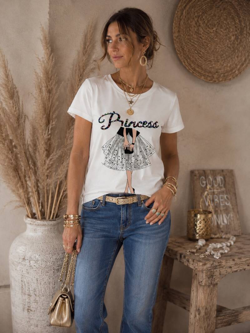 T-shirt blanc à strass multicolores – vue complémentaire