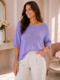Pull léger lilas en maille ajourée - Taille unique (34 au 44) Made in Italy