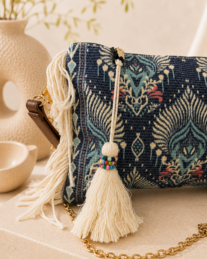 Sac bandoulière bohème bleu marine – vue complémentaire