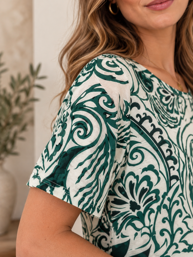 T-shirt imprimé paisley vert et écru – Taille XL (42 au 44) Made in Italy – vue 3