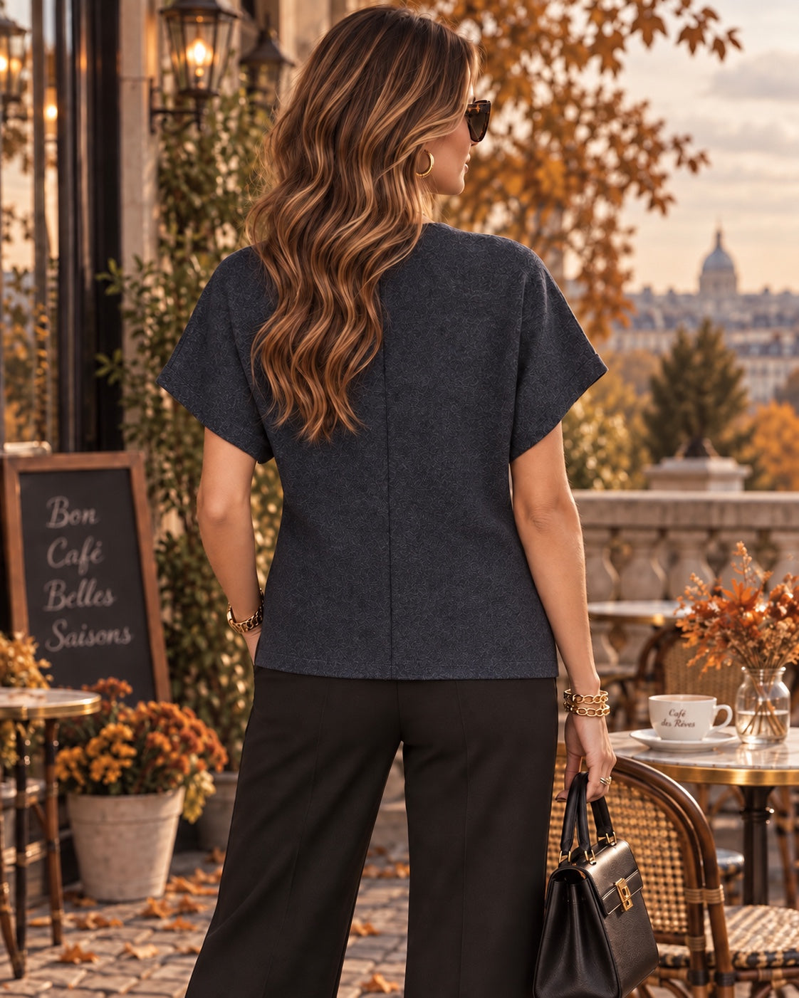 Gilet asymétrique bleu marine, vue de dos