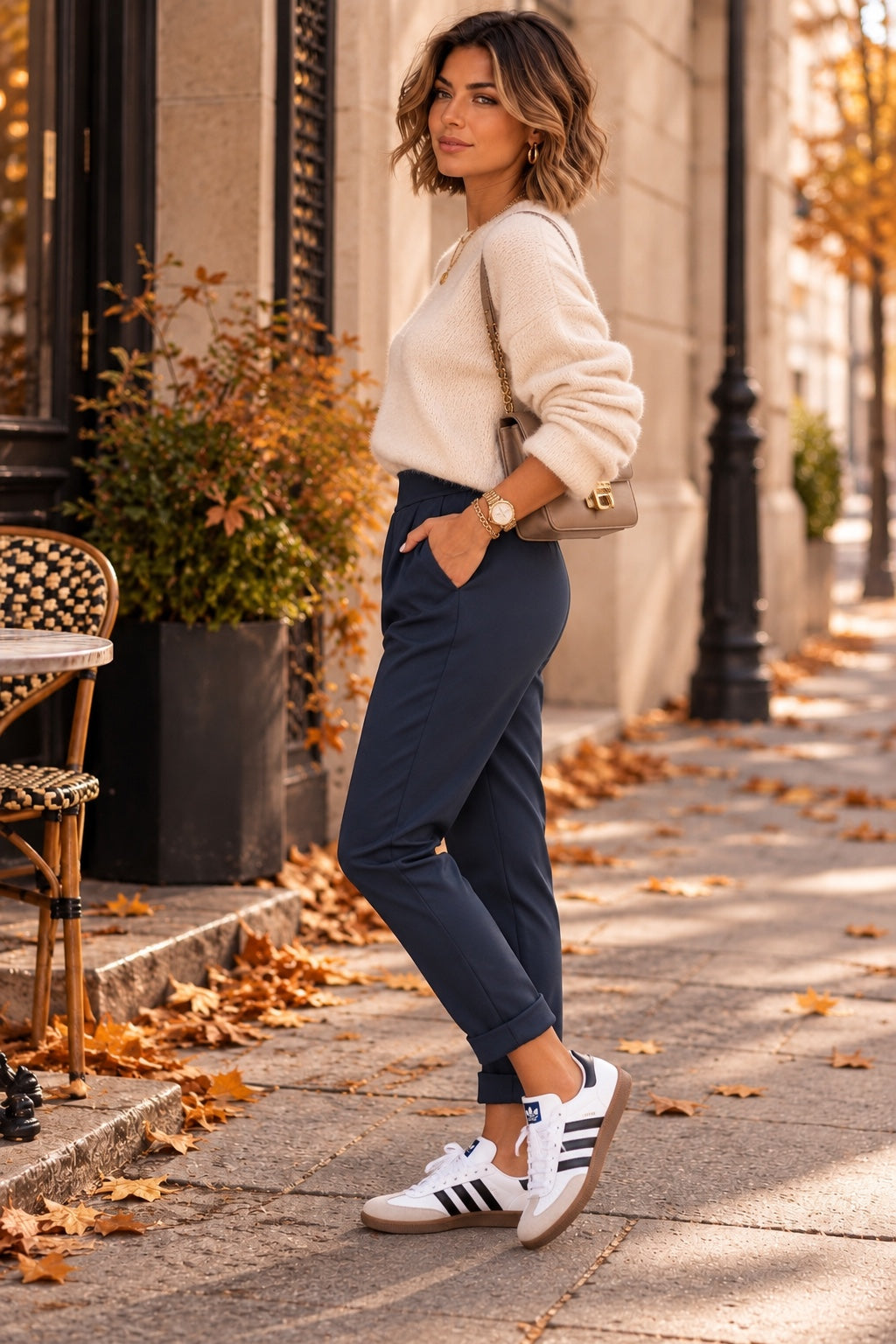 Pantalon bleu marine femme Defilé - vue de côté